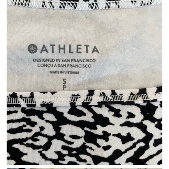 Athleta Shanti Square Neck Crop Tank Top Animal Print Black White Women's Size S - Picture 4 of 11